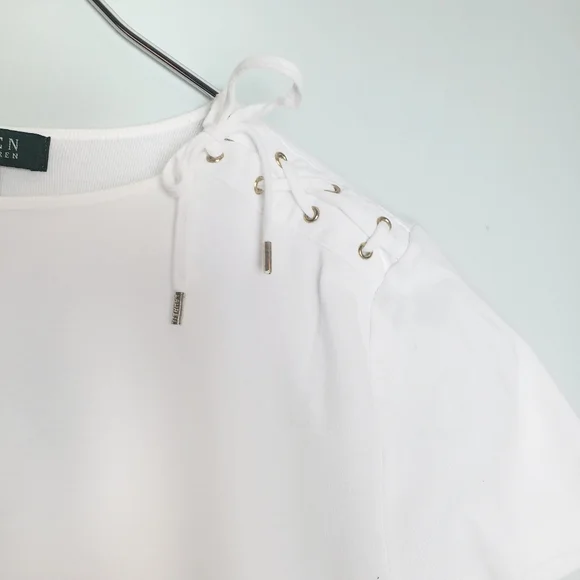 Lauren Ralph Lauren Women's Casual White Corset Sleeve T-Shirt Size: Medium - Picture 4 of 5